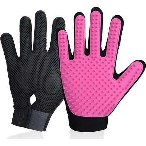 Delomo, Gants de toilettage pour animaux de compagnie, version améliorée avec 255 pointes de toilettage en silicone, mitaines pour enlever les poils pour chiens et chats, brosse de bain, 1 paire (rose (1/5)