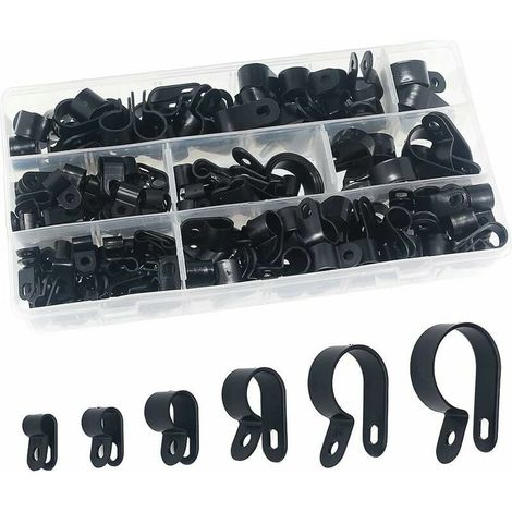 SHINING HOUSE 200 piezas Clips de plástico de nailon - Sujetadores para conductos, cables, conductos y vainas Ø 5/6/10/13/19/23 mm (1/4)