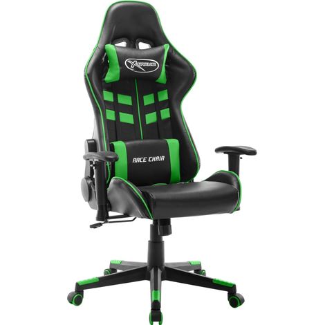 Chaise de gaming, similicuir noir et vert