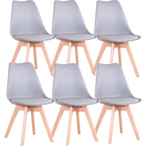 Lot de 6 chaises de Salle à Manger Design scandinave avec Pieds en Bois Massif ergonomiques pour Salle à Manger, Salon, Cuisine et Chambre à Coucher (Gris, 6) (1/5)