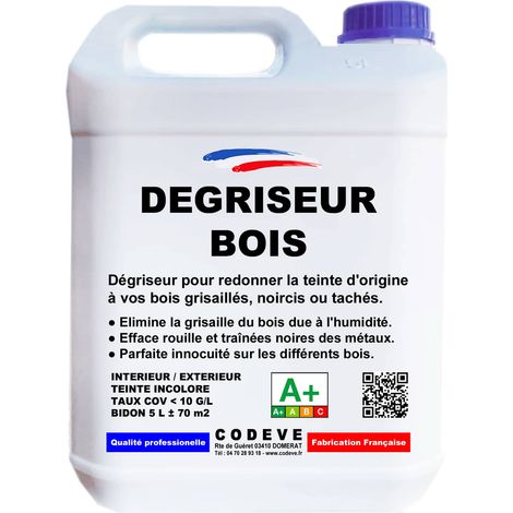 Codève Bois – Dégriseur bois 5 L – Élimine grisaille et taches – Pour bois dur et teck – Action rapide, respect du matériau