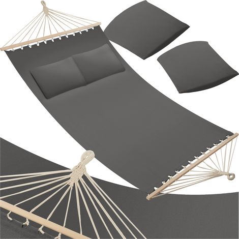 Tectake – Hamac double Eden – Coton et polyester – Dimensions 325 x 150 cm – Poids maximum 240 kg – 2 oreillers inclus