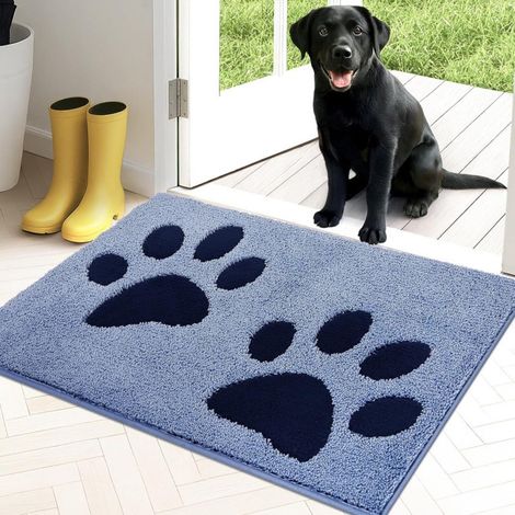 Tapis d'intérieur antidérapant et lavable en machine, doux et absorbant, idéal pour les chiens, les entrées, les portes et les couloirs. Dimensions : 50 x 80 cm, bleu. (1/5)