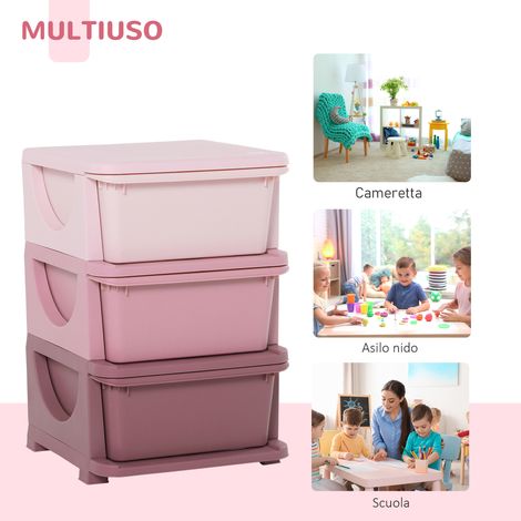 Cassettière enfant pour jouets 3-6 ans, 6 tiroirs en PP arrondi, meuble rangement rose, 37x37x56.5 cm