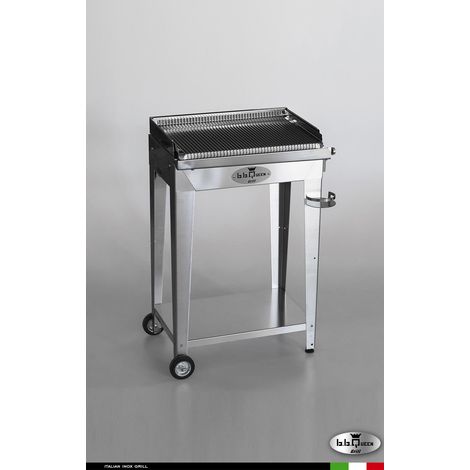 Grill 6.4 Inox Piastra ondulata - Senza portapiatti - Senza paraschizzi - Con kit mensola e ruote - Satinato - barbecue, griglia, giardino, carne, a gas, acciaio made in Italy