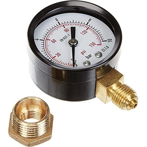 Manometro per pressione dell'acqua 0-10 bar, connessione ¼ pollice - ½ pollice (1/4)