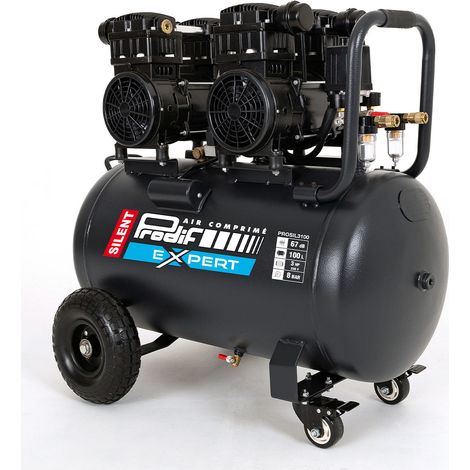 Prodif – Compresseur silencieux 100 litres 3 CV 8 bar 370 l/min – Moteur monophasé 1400 tr/min – Double filtration pour peinture et sablage
