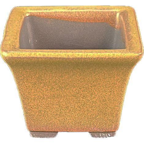 Vaso per bonsai Giapponese Morrisan quadrato in gres smaltato giallo senape 5,5x5,5x4,5 cm - B02-8-2H