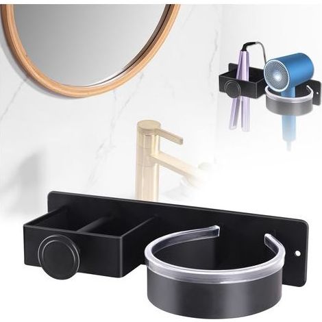 Wandhalterung für Haartrockner und Glätteisen, Wandmontage ohne Bohren, Wandhalterung aus Edelstahl für Hotels, Badezimmer, Salons und Friseursalons (1/5)