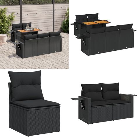vidaXL Salon de jardin 6 pcs avec coussins noir résine tressée (1/5)