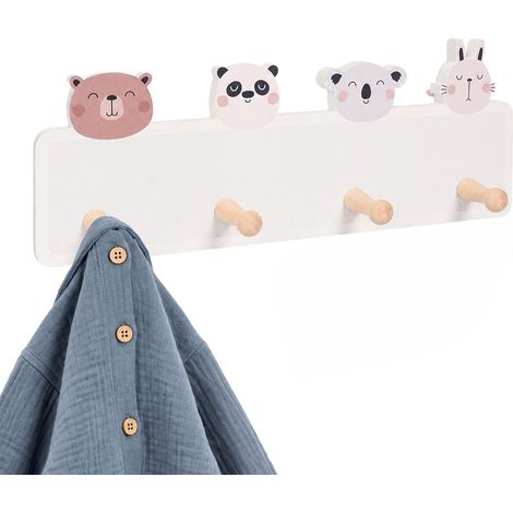 Kindergarderobe mit 4 Haken, MDF & Kiefernholz, 15 x 38 cm (1/5)