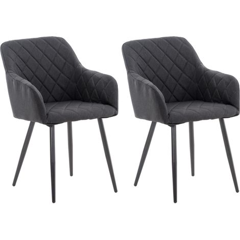 Lot de 2 chaises de salle à manger design retro coutures décoratives en losanges assise en tissu noir 100001567 (1/4)