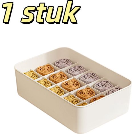 Boîte de rangement pour chaussettes grande capacité anti poussière avec 15 compartiments sans couvercle 30 x 21 x 8 cm blanche (1/5)