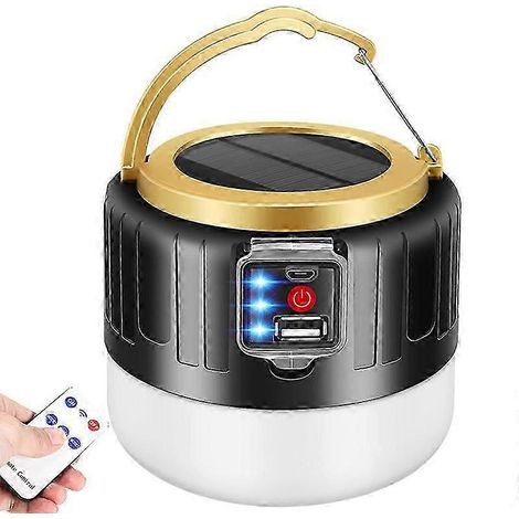 2025 Dww- Lampe de camping solaire rechargeable par USB (noire), lampe de camping distance pour tente 1000LM, lampe de tente tanche 5 modes, adapt (1/5)