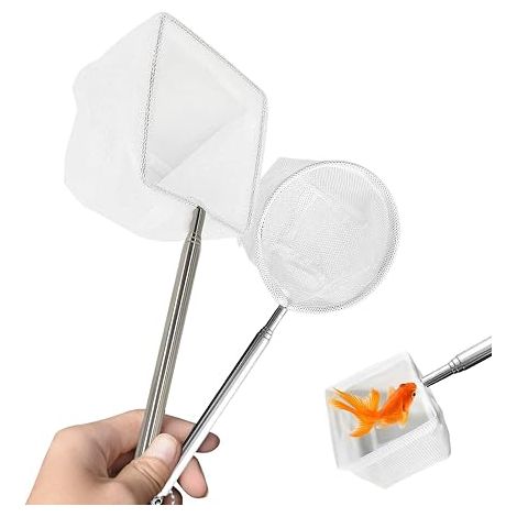 Épuisettes pour Aquarium avec Manche Télescopique en Acier Inoxydable 22-41cm, Filet à Mailles Fines en Nylon, pour Nettoyage et Transfert de Poissons (1/5)