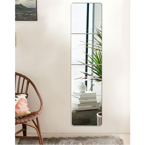 Lot de 4 Miroir, Verre Sans Cadre Adhésif, Décoration Murale Salle de Bain Salon