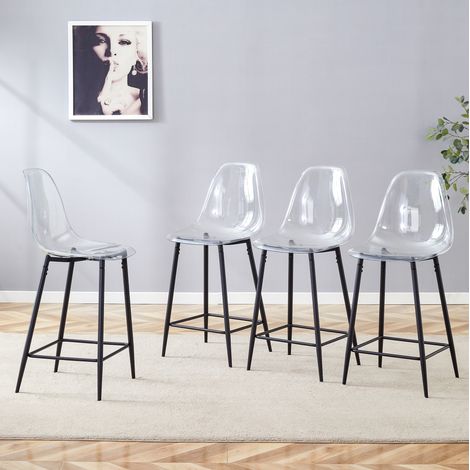 Sgabello da bar moderno in plastica trasparente con gambe in metallo nero (1/5)