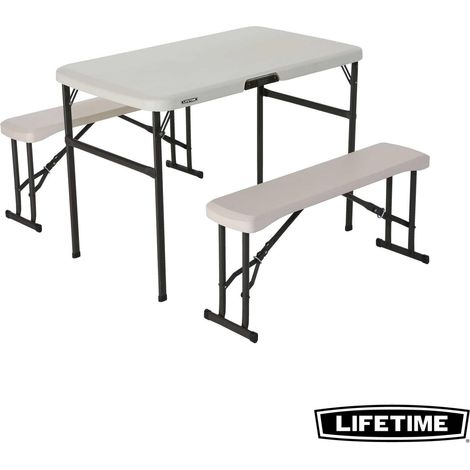 Lifetime – Ensemble table et bancs pliants 2/4 places – Résistant aux chocs – Rangement facile sous la table – Utilisation intérieure/extérieure (1/8)