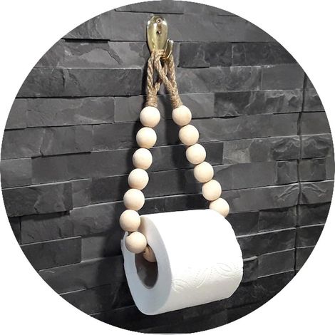 Lot de 2 porte-rouleaux de papier toilette ornés de perles, style bohème, pour la cuisine et la salle de bain. Décoration rétro pour plan de travail. (1/2)