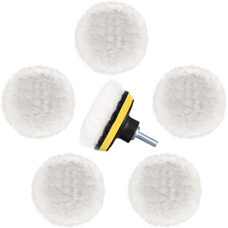 APEX Kit de 6 tampons de polissage en laine, disques de polissage pour perceuse (3 pouces), avec adaptateur pour perceuse M14. (1/5)