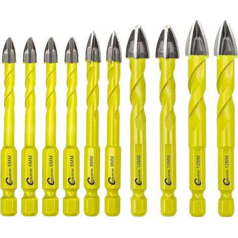 Carbide Drill Bit Set – 10 Pieces 6 mm x 4 + 8 mm x 2 + 10 mm x 2 + 12 mm Tungsten Carbide Tip with Quick Change Shank for Wood Plastic Masonry Ceramic Tiles Concrete (1/5)