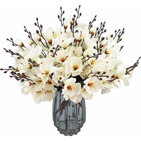 6PCS Bouquet de fleurs artificielles de magnolia en soie pour décoration de maison, de mariage, de maison, de fête, de jardin, de bureau (blanc) (1/5)