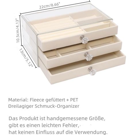 Schmuckkästchen, dreistöckige Schmuckkästchen, Samtschubladen, Ohrringaufbewahrungsständer, Ringe, Halsketten und Armbänder für Damen und Mädchen, beige. (1/4)