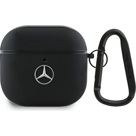 Funda para AirPods 4 Mercedes MEA4CSLBK, color negro/negro, de cuero y con logo metálico. (1/3)