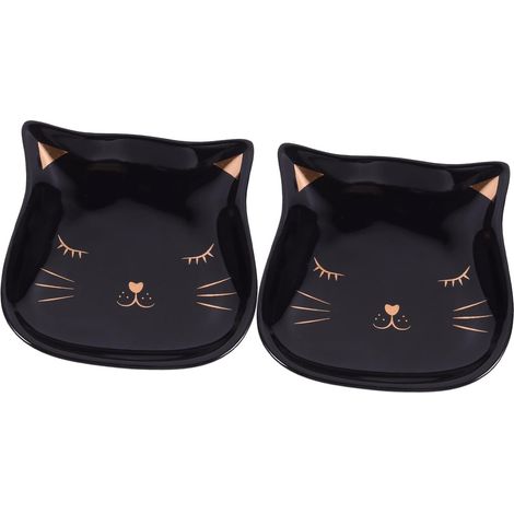 2 Keramikschalen mit schwarzem Katzenmotiv für Schmuck und