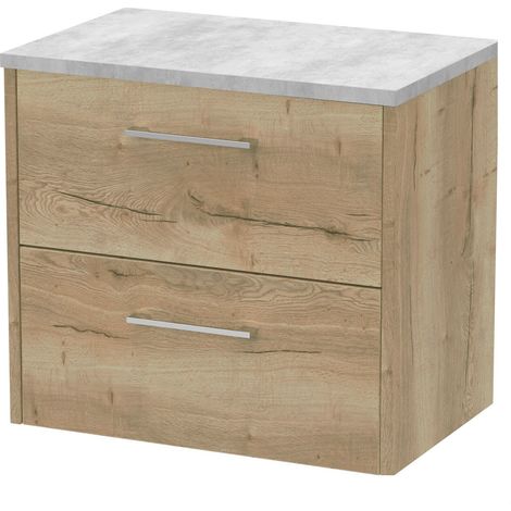 Winshill Contemporary 2 Drawer Wall Hung Vanity Unit with Laminate Worktop, Light Oak, 600mm