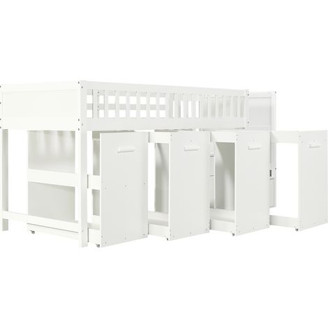 Letto a castello multifunzione per bambini 90x200 cm, bianco, con scrivania e contenitori HOMVRA (1/5)