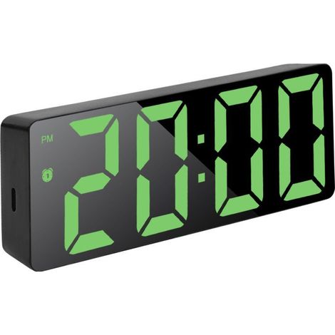 Réveil Numérique 6.7" LED Horloge Digitale avec Date Température Somnoler Luminosité Réglable, Reveil a Piles Reveil Matin sur Secteur pour Maison Bureau Voyage, Vert (1/5)