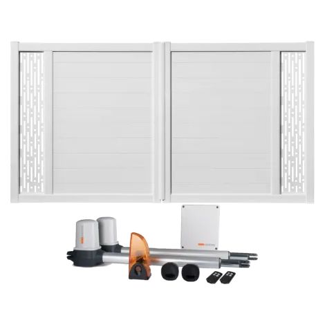 Portail battant électrique PVC blanc H140 x L300 ARLES DÉCOR RECTANGLES (1/5)
