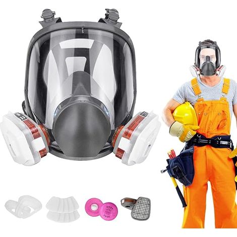 Respirateur Complet – Respirateur Complet Réutilisable, Respirateur Pour Le Travail Du Bois Respirateur Facial Avec Filtres, Respirateur Facial Miroir Haute Définition Antibuée Pour Le Travail (1/5)