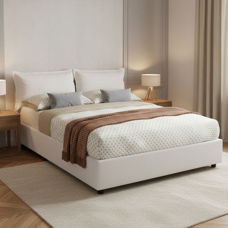 Talamo Italia Cama matrimonial Veronica, Cama contenedor con tapizado en ecopiel, 100% Made in Italy, Apertura frontal, adecuado para colchón 160x190 cm, Blanco, con embalaje reforzado (1/5)