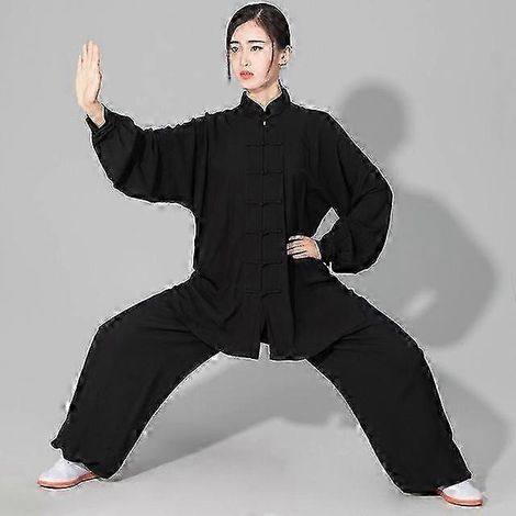 Tai-Chi-, Kung-Fu- und Wushu-Kampfsportbekleidung aus weicher Baumwolle. Kompatibel mit der schwarzen Wing-Chun-Jacke und -Hose. (1/5)