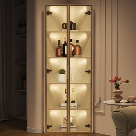 Vitrine mit LED 62x35x160 cm MDF Glas Weiß OKMYHOME (1/5)