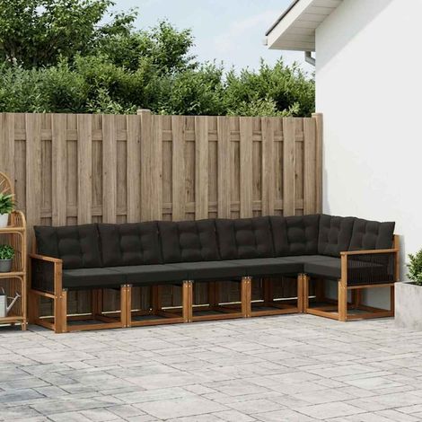vidaXL  Outdoor Sofa Set  with Cushion 6 pcs Natural and Black
