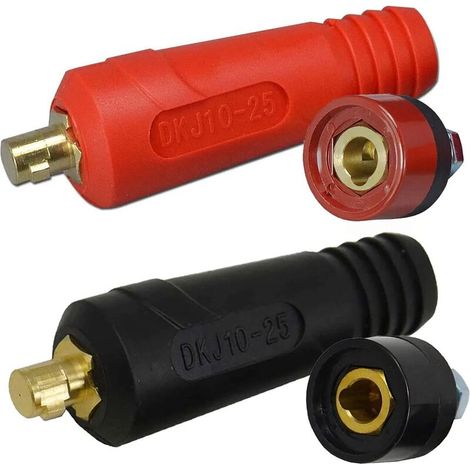 Juego de conectores de panel para cables de soldadura TIG, enchufe y toma DKJ10-25 de conexión rápida, 2 pares (negro y rojo).