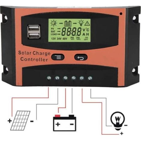 Régulateur de batterie solaire - - 30A - MPPT - Double port USB - Affichage LED clair (1/3)