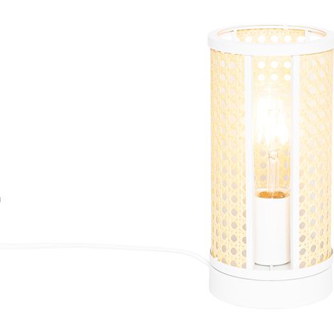 QAZQA Retro-Tischlampe weiß mit Rattan 12 cm - Akira