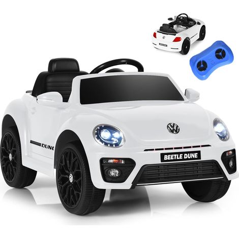 GOPLUS Voiture électrique Enfant 3-8 Ans 12V Coccinelle avec Télécommande 2,4G,1 Place avec LED/Bluetooth/USB,3-5 KM/H,Blanc (1/5)