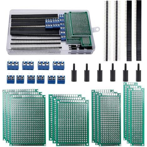 46 Pièces Circuit Imprimé Double Face Kit, 12 Pièces Double Face PCB Prototype Boards, 12 Pièces Fiches Mâle/Femelle, 10 Pièces 2/3 Broches Bornier à Visser, 12 Pièces Colonne en Nylon (1/5)