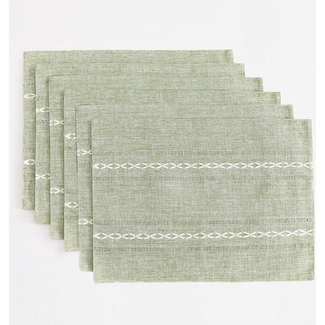 Set di 6 tovagliette lavabili 30 x 45 cm, in cotone e lino verde salvia, per tavola e cucina. (1/5)