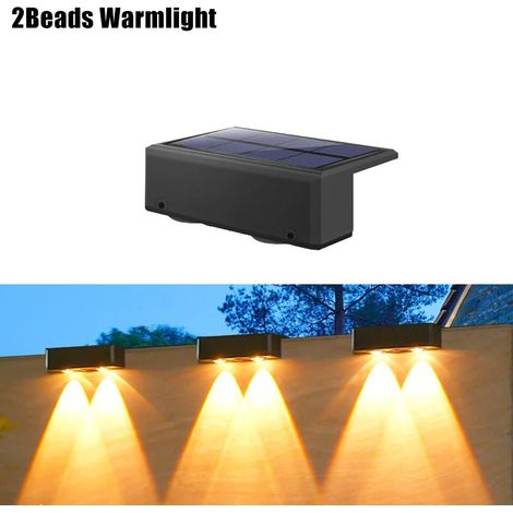 (2 perles - lumière chaude - 2 pièces) Applique solaire murale extérieure étanche, projecteur ultra puissant, compatible avec les clôtures de jardin ou les murs extérieurs. (1/5)