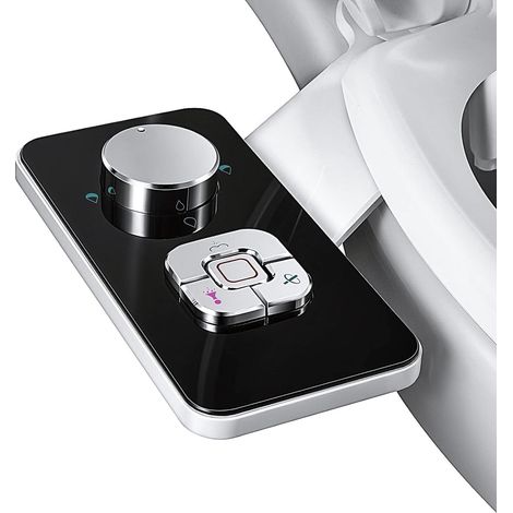Pulvérisateur Bidet non électrique avec double buses rétractables autonettoyantes - Nettoyage avant et arrière - Bouton poussoir réglable chrome，Noir