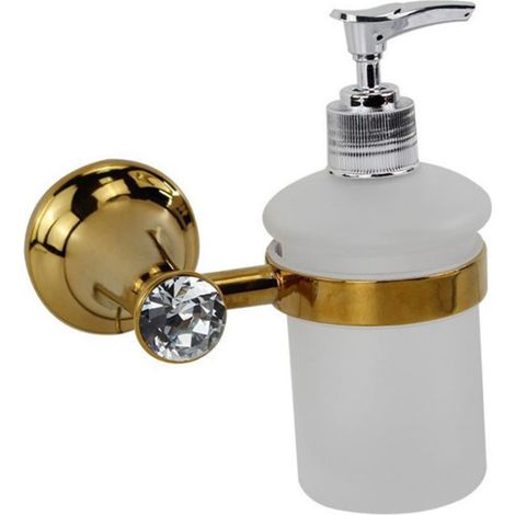 Dispenser per sapone liquido da Muro in acciaio vetro satinato porta sapone oro con punto luce cristallo in acrilico accessori bagno (1/2)