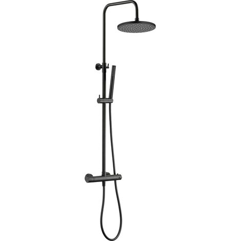 kielle Oudee - Set de douche avec thermostat, 20 cm, 1 jet, noir mat 20602044E (1/2)