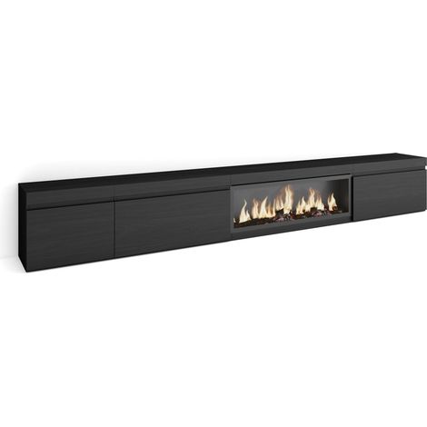 Skraut Home - Mueble TV, Televisión, Muebles de salón, almacenaje, 317x45x35 cm, Chimenea eléctrica XXL, Estilo Moderno, Negro (1/5)