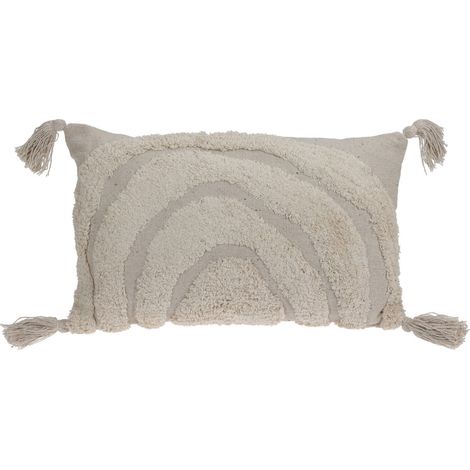 Coussin décoratif en coton tufté, franges, arc-en-ciel, 30 x 50 cm